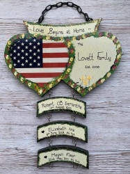 Double Heart Plaques USA/ Family Name (excluding hangers)